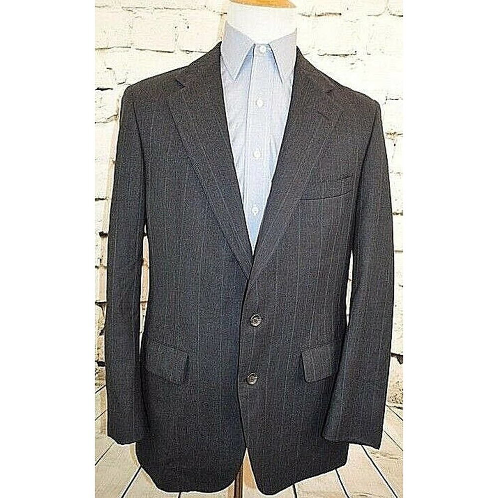 Chaps Ralph Lauren Gray Striped 2 Btn Wool Sport Coat Blazer Jacket 42 Regular